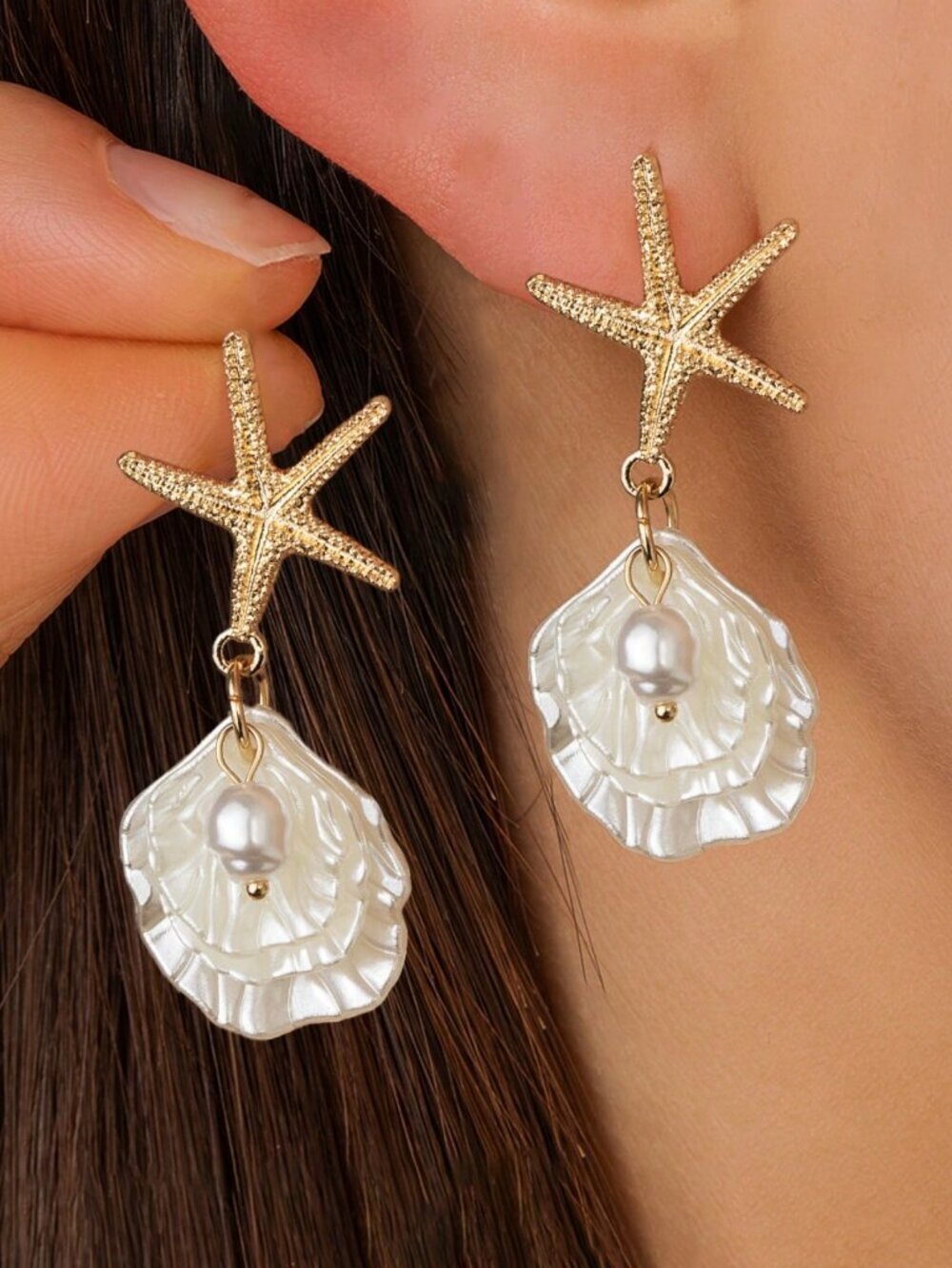 Multicolor Casual Women's Beach Style Starfish Pearl Shell Dangle Earrings